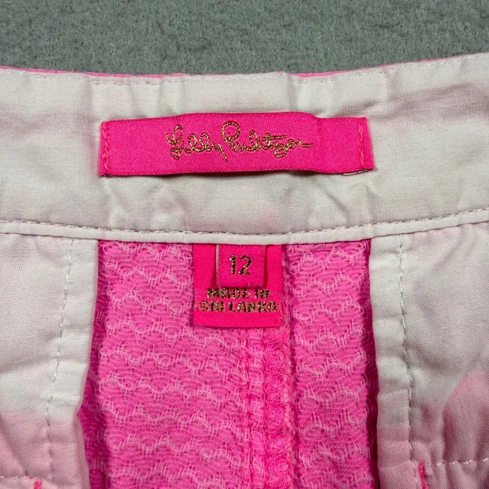 Lilly Pulitzer Buttercup Shorts Womens 12 Pink Seersucker Scalloped Hem Preppy